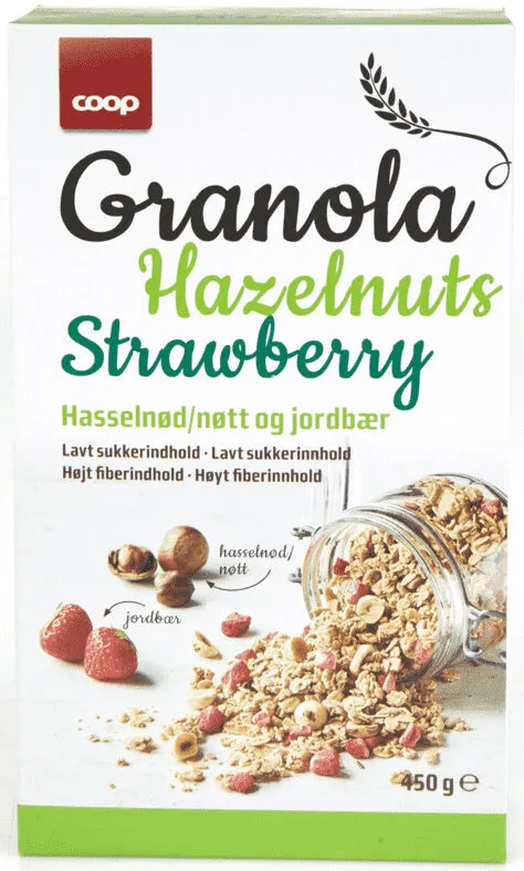 Coop Granola Jordbær/Hasselnøtter 450g