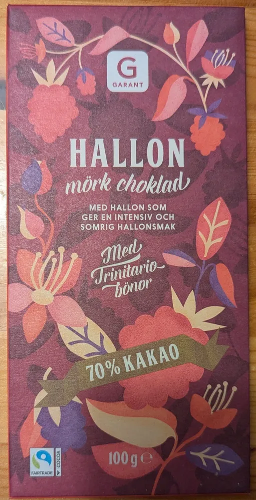 Hallon mörk choklad 70% kakao