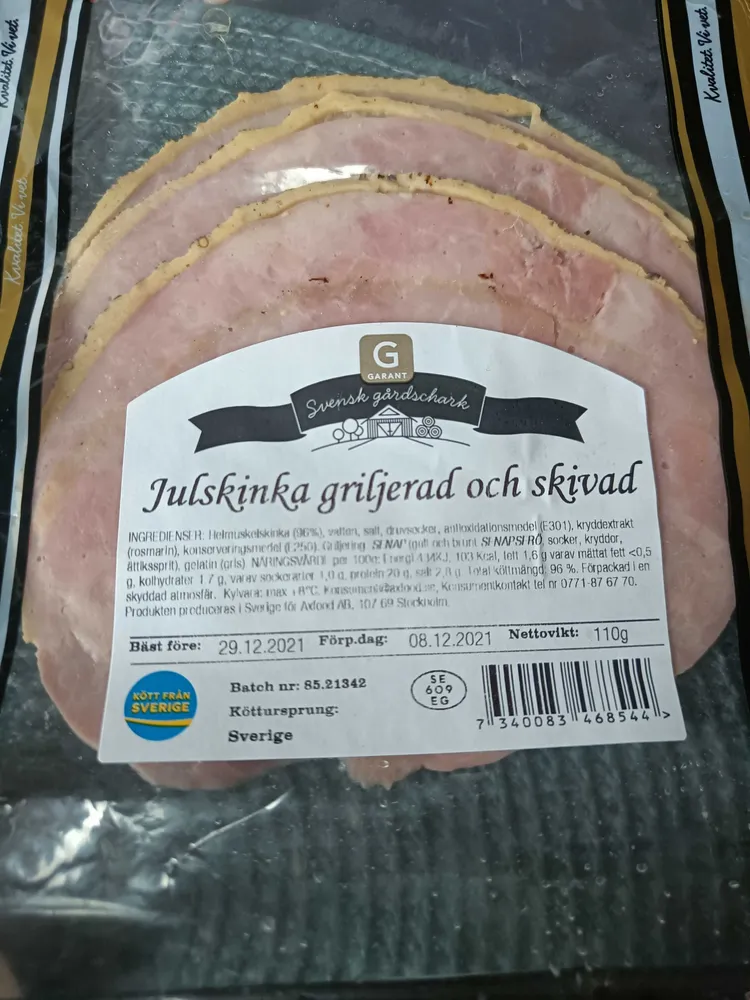 Julskinka griljerad och skivad