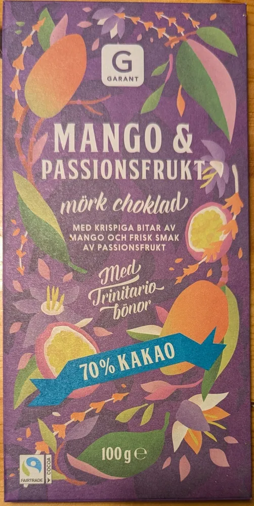 Mango Och Passionsfrukt Mörk Choklad 70% Kakao