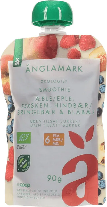 Änglamark Eple/Fersken/Blåbær/Bringebær 90g