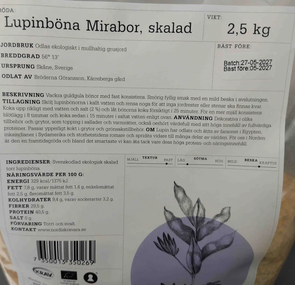 Lupinböna Mirabor, skalad