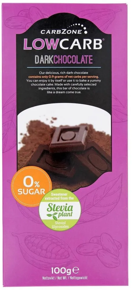 Carbzone Low Carb Sockerfri Choklad 72%, Naturell, 3 X