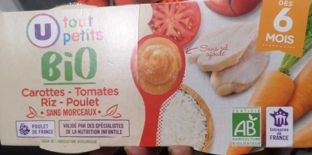 Petit pot bio Carottes-Tomates-Riz-Poulet sans morceaux