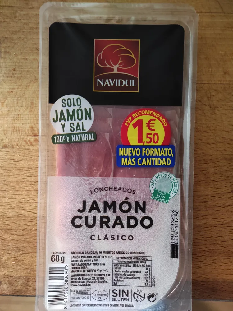 Jamón curado clásico loncheado