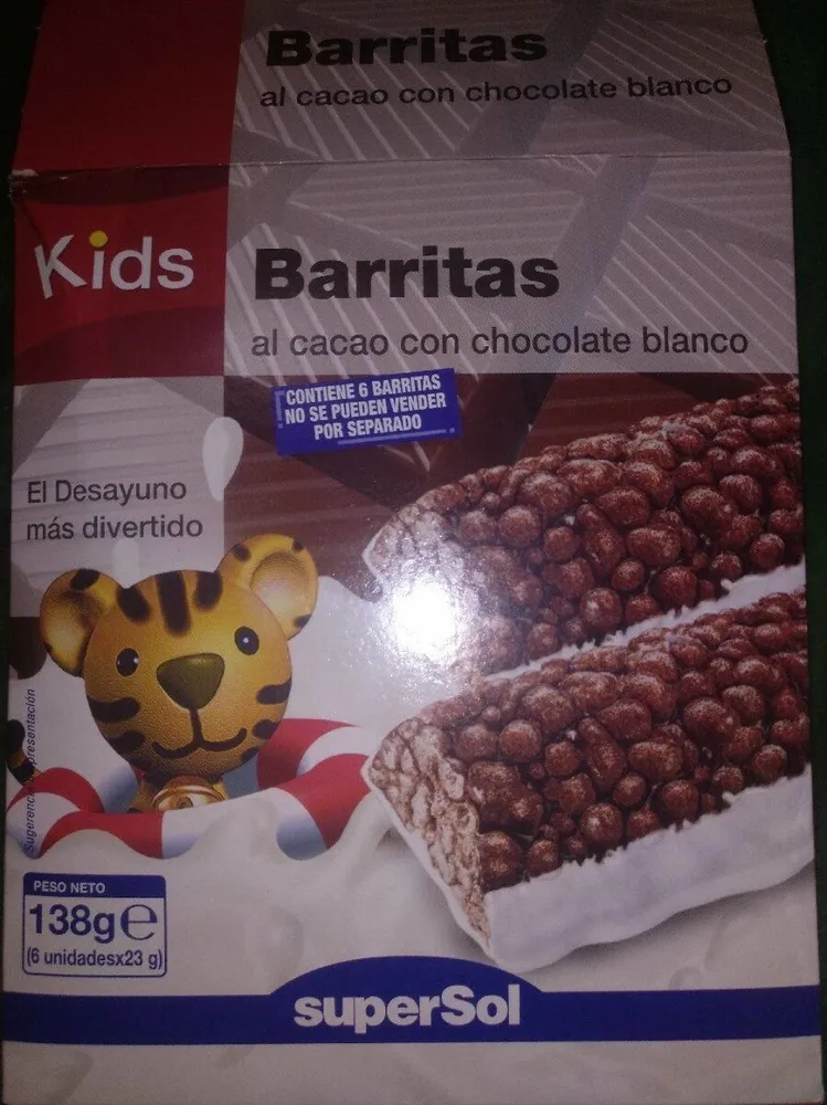 Barritas al cacao con chocolate blanco