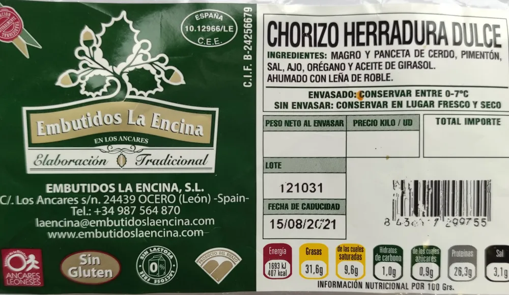 Chorizo Herradura Dulce