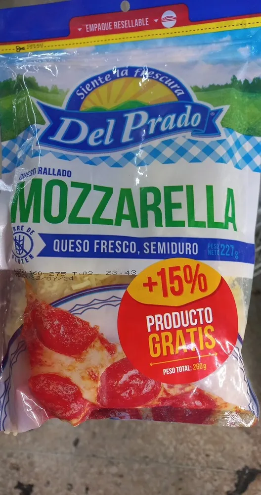 Queso rallado mozzarella del prado 227g