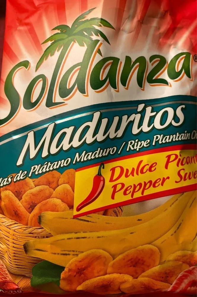 Maduritos. Hojuelas de plátano maduro. Dulce picante