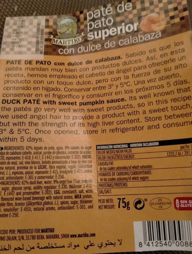 Paté de pato superior con dulce de calabaza