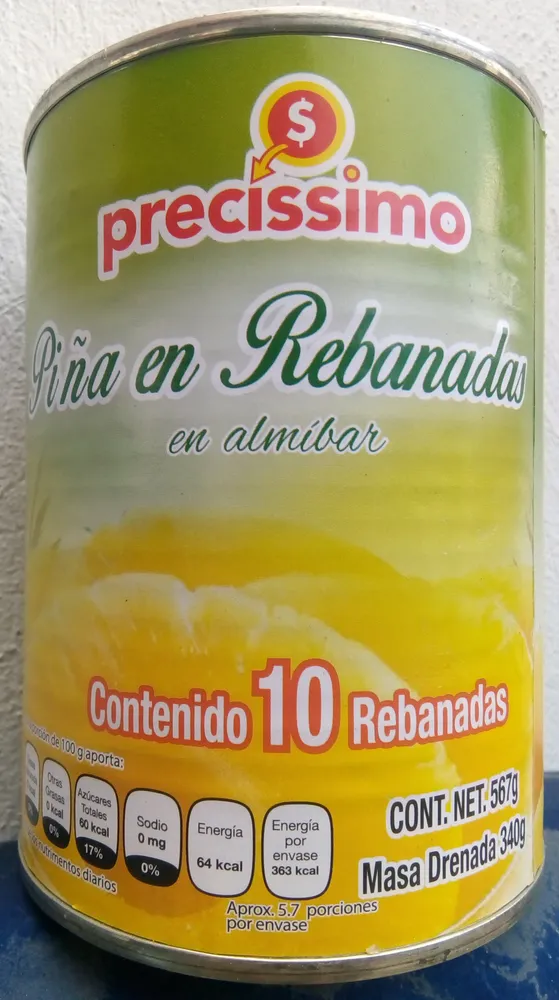 Piña en rebanadas en almíbar