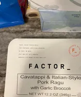 Cavatappi and Italian style pork Ragu with garlic broccoli