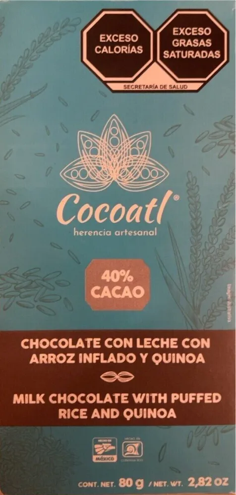 Chocolate con leche con arroz inflado y quinoq