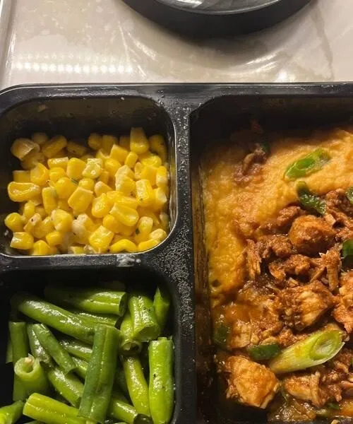 Shredded bbq chicken and sweet potato mash