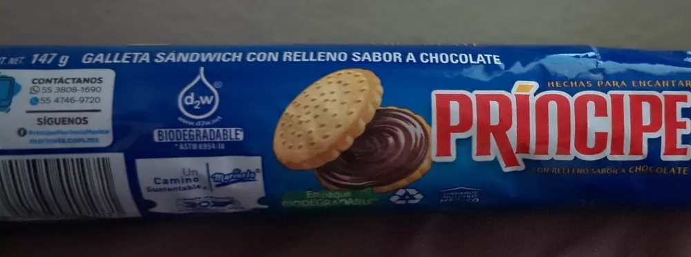 Príncipe galleta con relleno sabor a chocolate