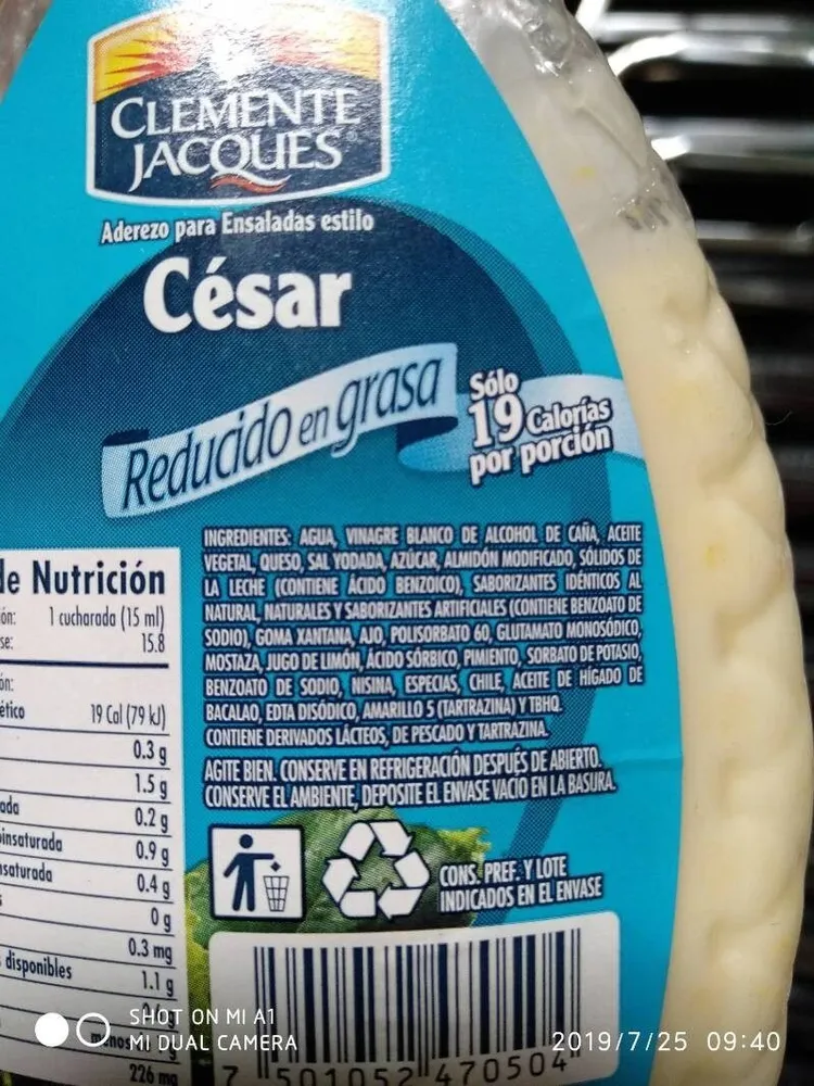 Aderezo para ensaladas. Reducido en Grasas. César