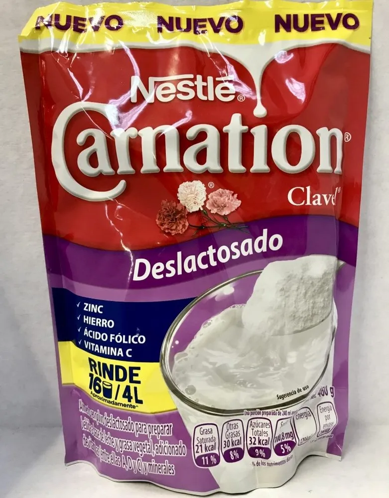 Alimento en polvo deslactosado para preparar bebida de leche y grasa vegetal