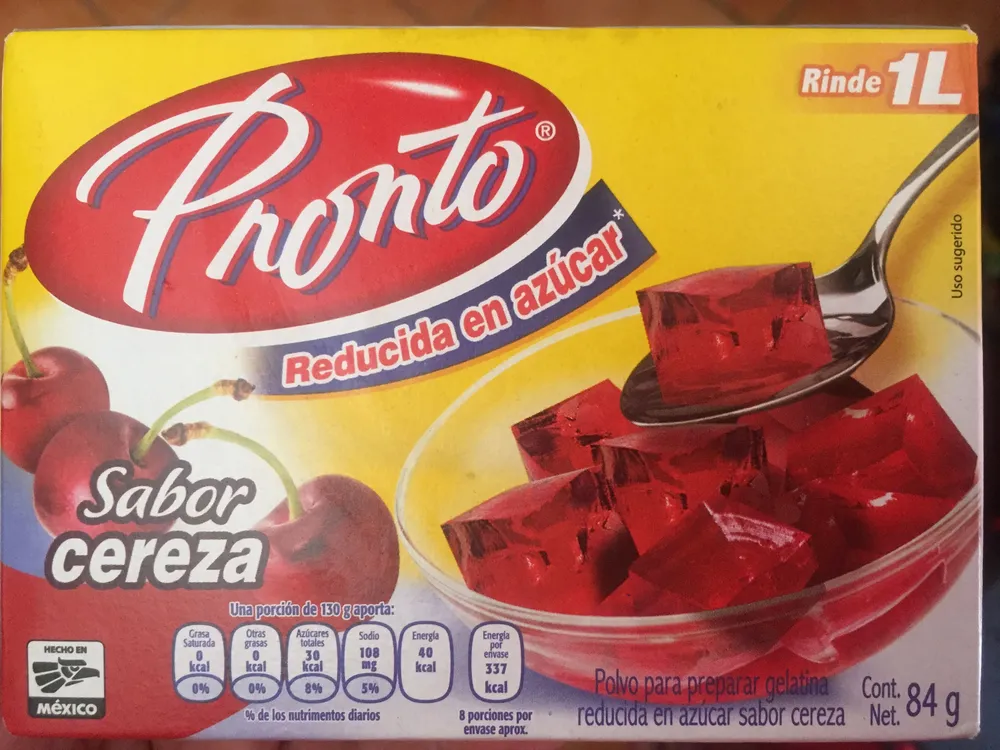 Gelatina sabor cereza reducida en grasa