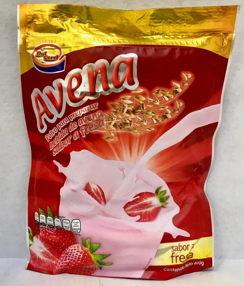 Polvo para preparar bebida de avena sabor fresa