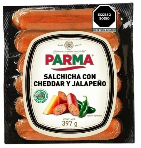 Salchicha parma con cheddar y jalapeño