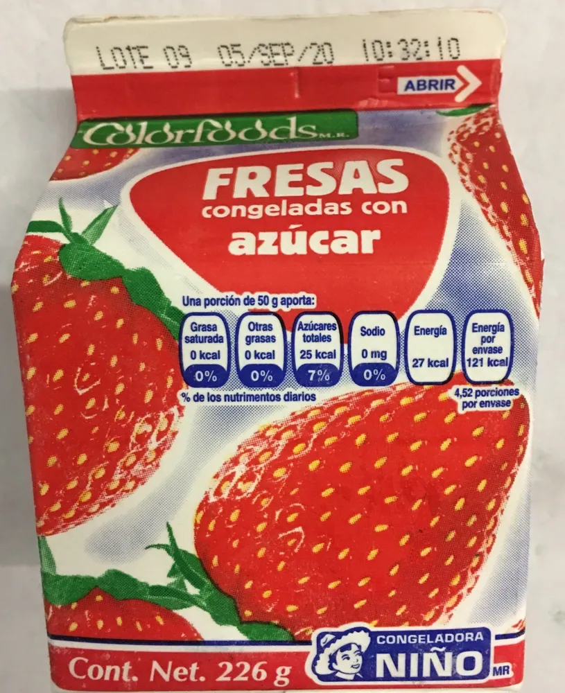 Fresas congelada con azucar