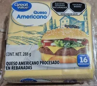 Queso americano procesado en rebanadas