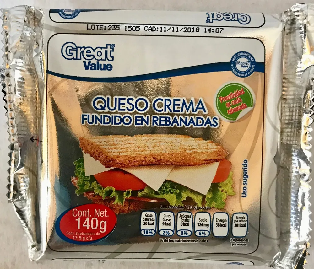 Great Value Queso Crema, fundido en rebanadas