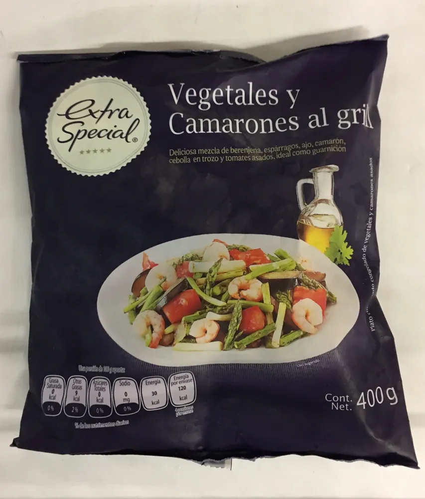 Vegetales y camarones al grill, Extra Special,