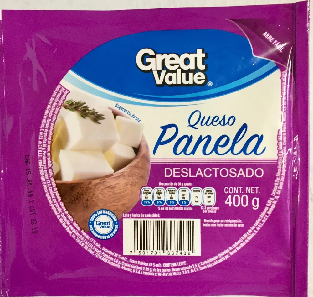 Queso Panela Deslactosado Great Value