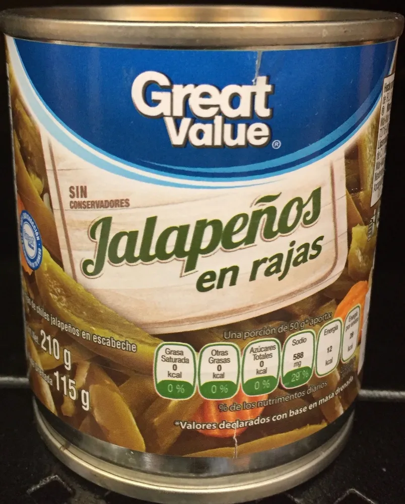 Jalapeños en rajas Great Value