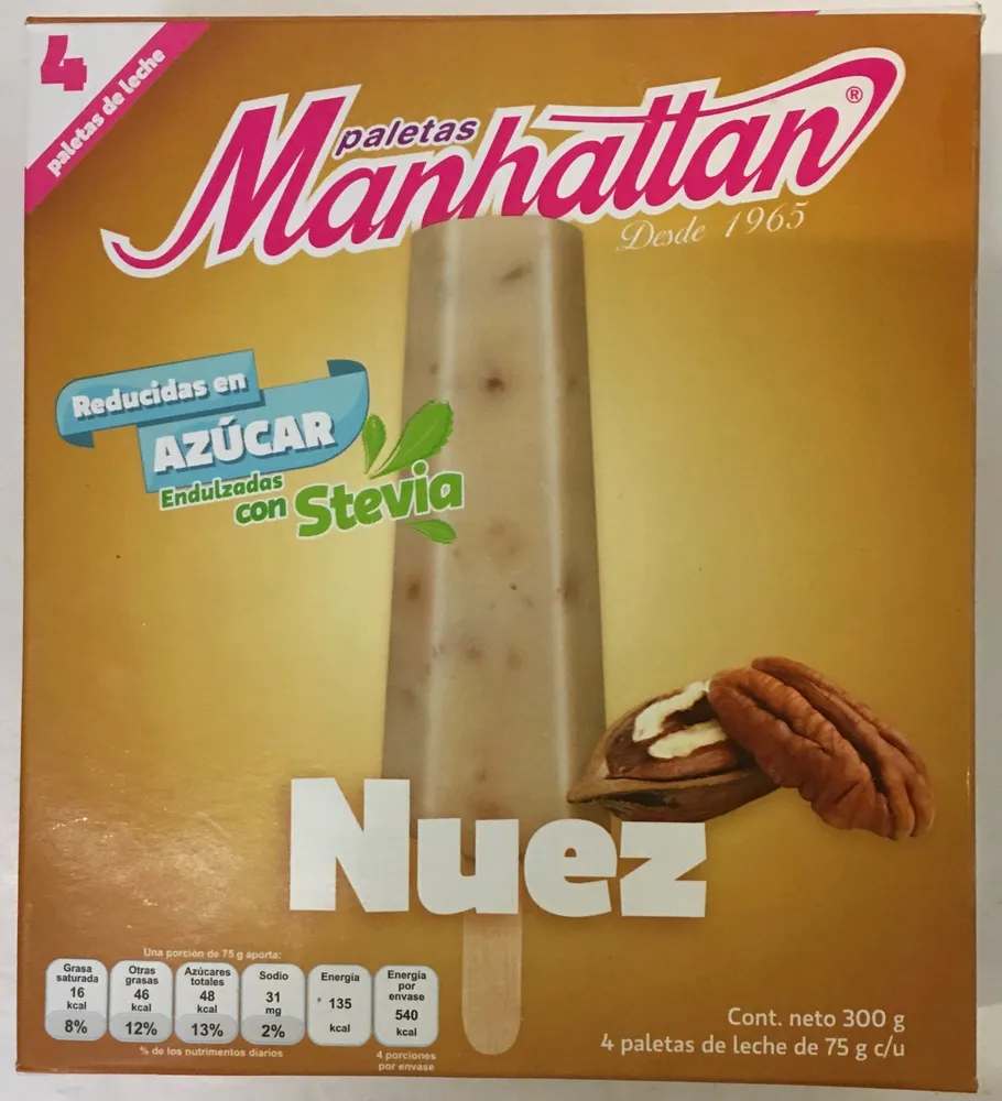 Paletas sabor nuez endulzadas con stevia