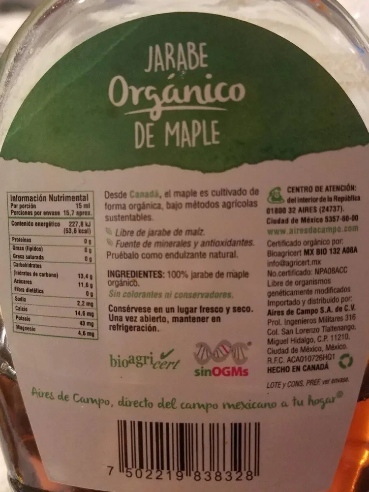 Jarabe organico de Maple