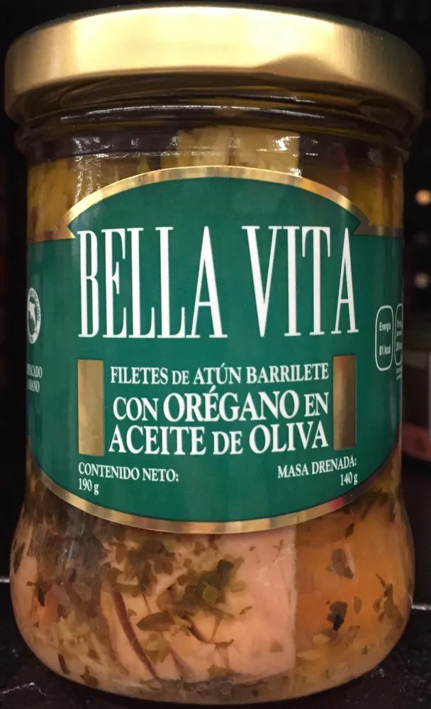 Bella Vita Filetes de Atún Barrilete con orégano en aceite de oliva