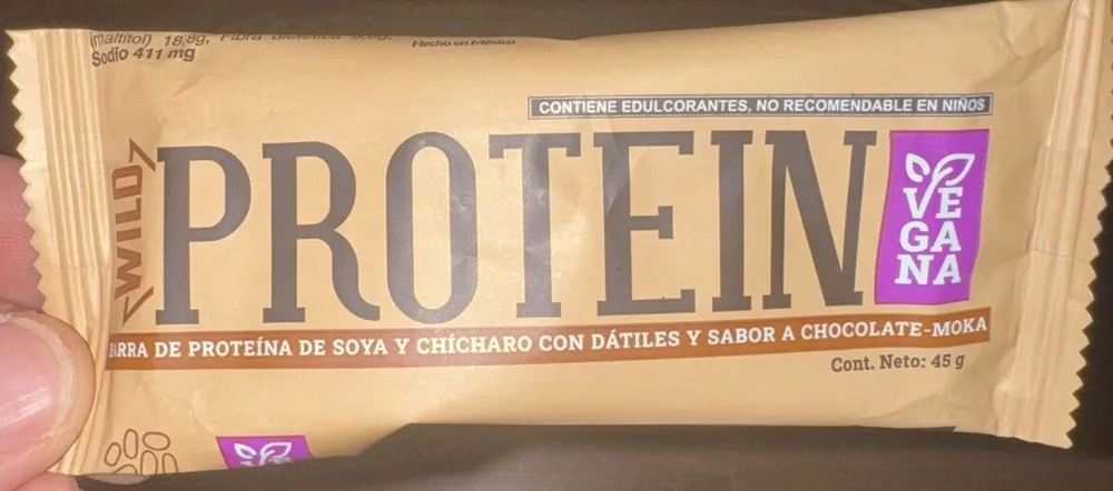 Barra de proteína de soya y chícharo con dátiles y sabor a chocolate-moka