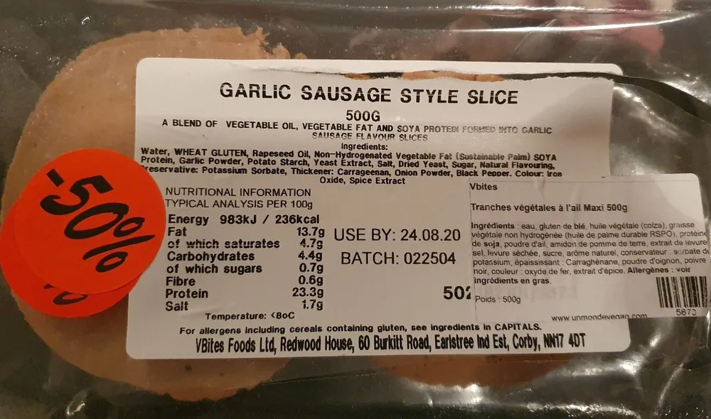 Garlic sausage style slice