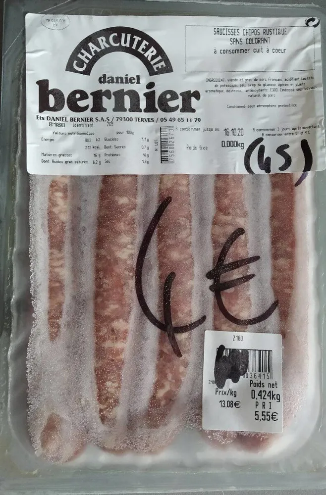 Saucisses chipos rustique sans colorant