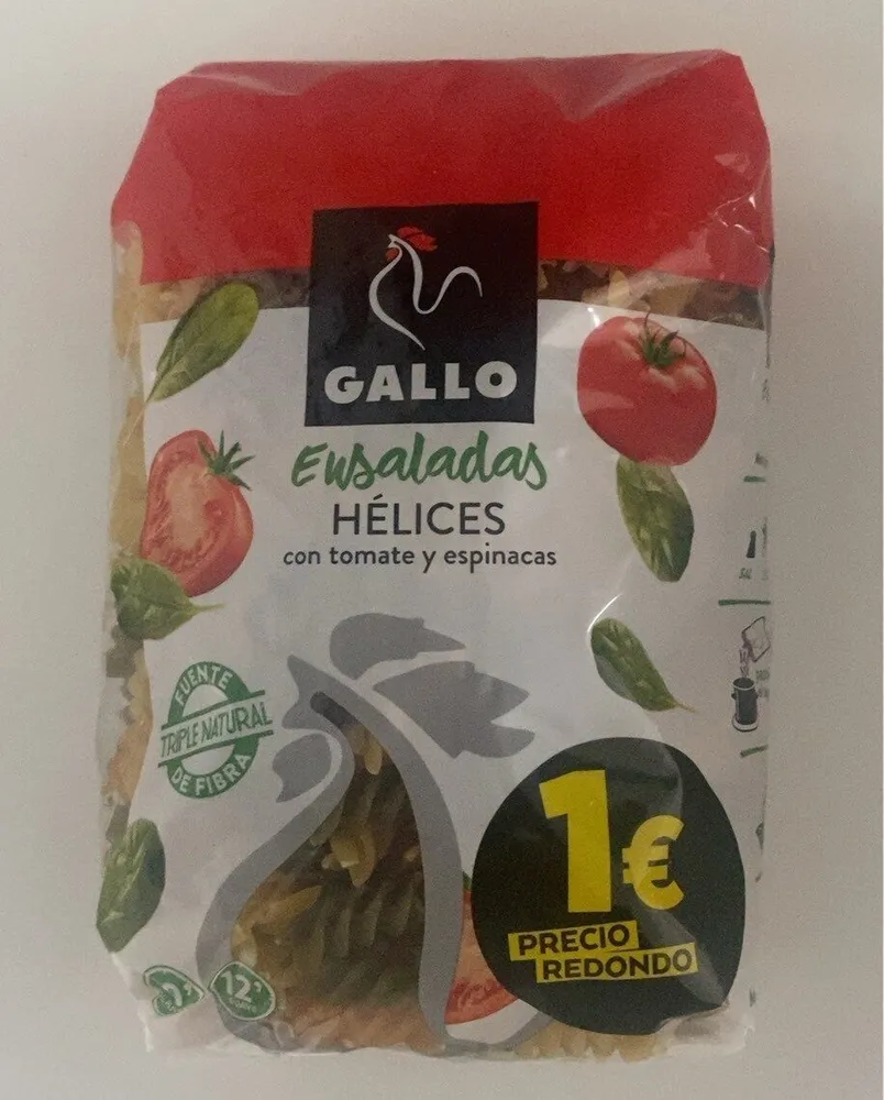 Ensaladas Hélices con tomate y espinacas