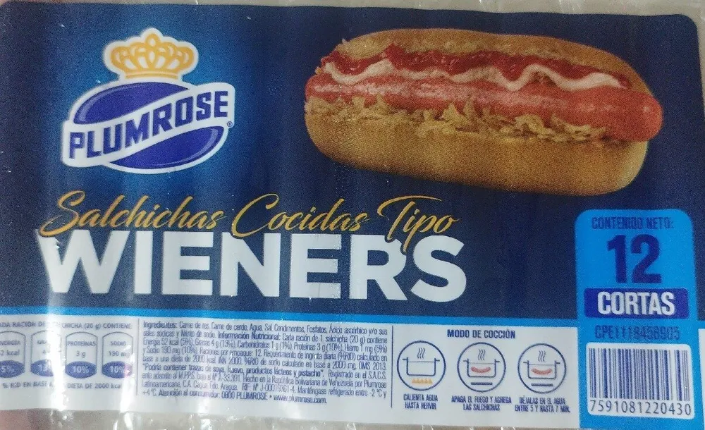 Salchichas Cocidas Tipo Wieners 12 cortas
