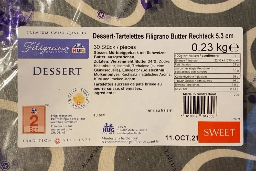 Dessert-Tartelettes Filigrano Butter Rechteck