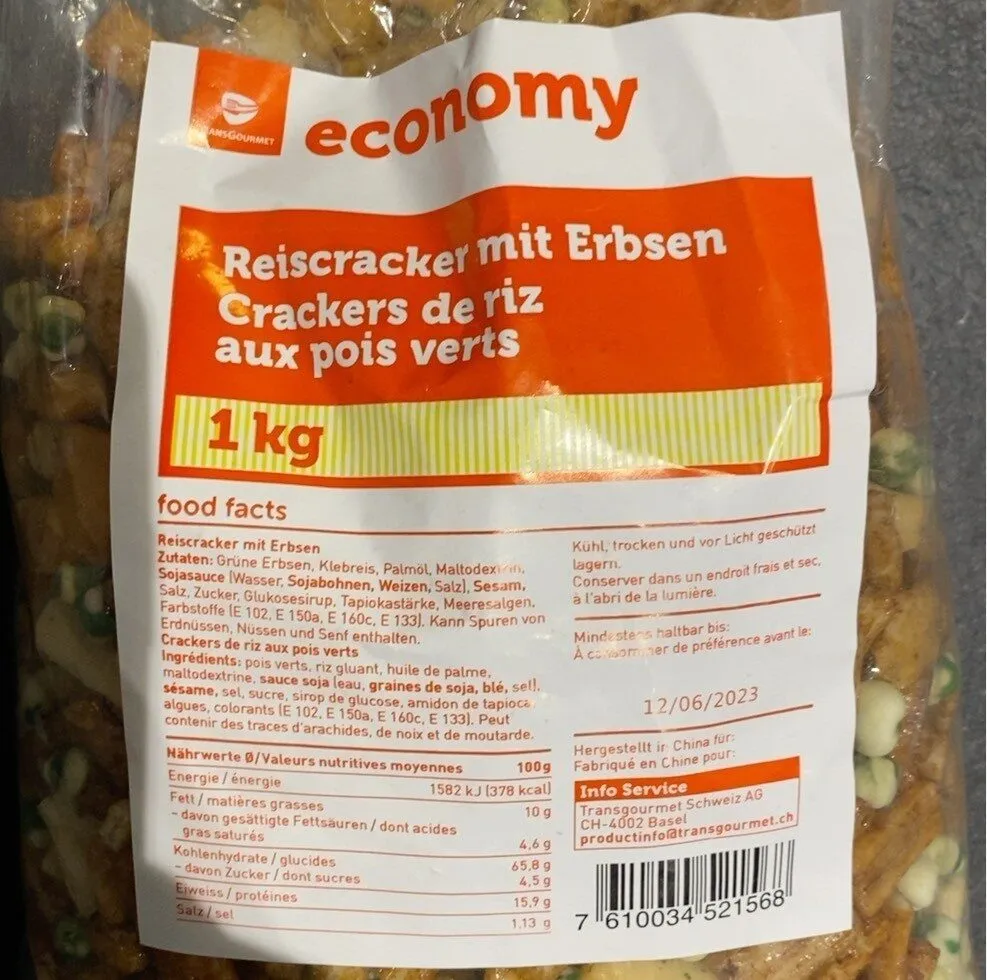 Crackers de riz aux pois verts