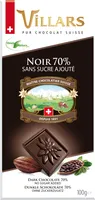 Chocolat Villars Noir 70% Sans sucre ajouté 100g