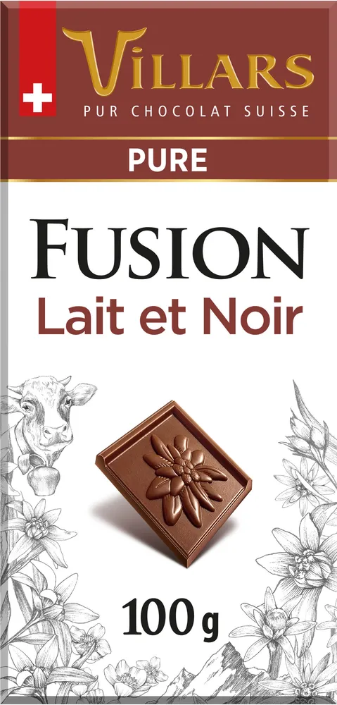 Chocolat Villars Fusion Lait et Noir 100g
