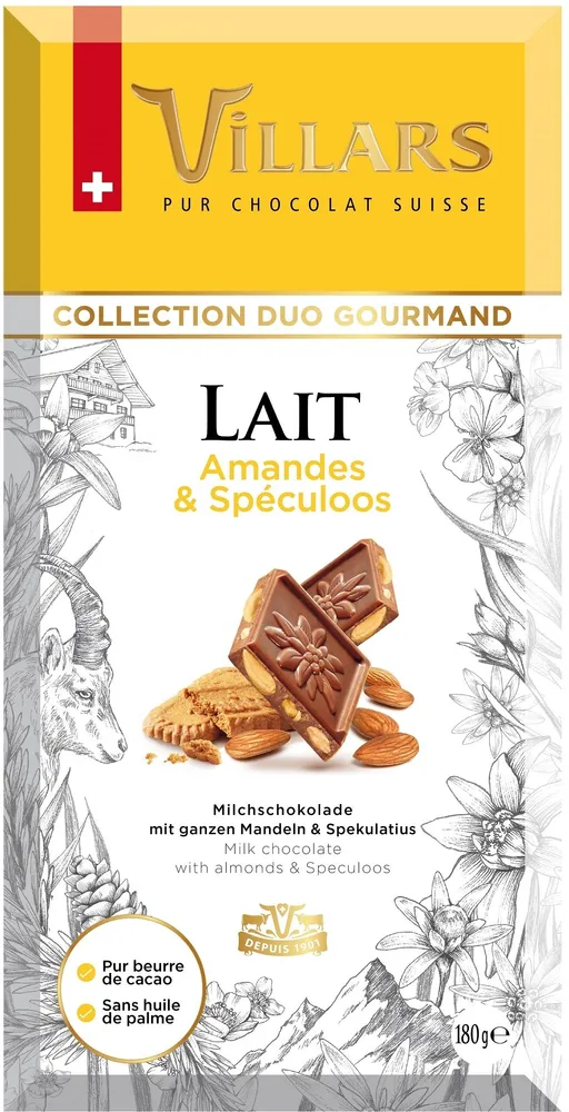 Chocolat Villars Lait Amandes et Spéculoos 180g
