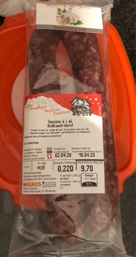 Saucisse a L'ail Valais