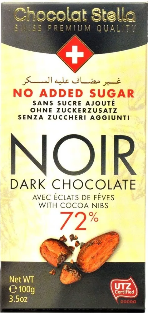 Stella Sugarless Schoko Noir 72%+kakaosplitt 100 g