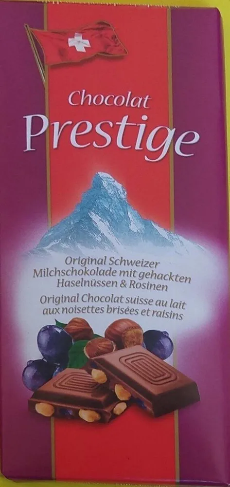 Chocolat Suisse au lait noisettes et raisins
