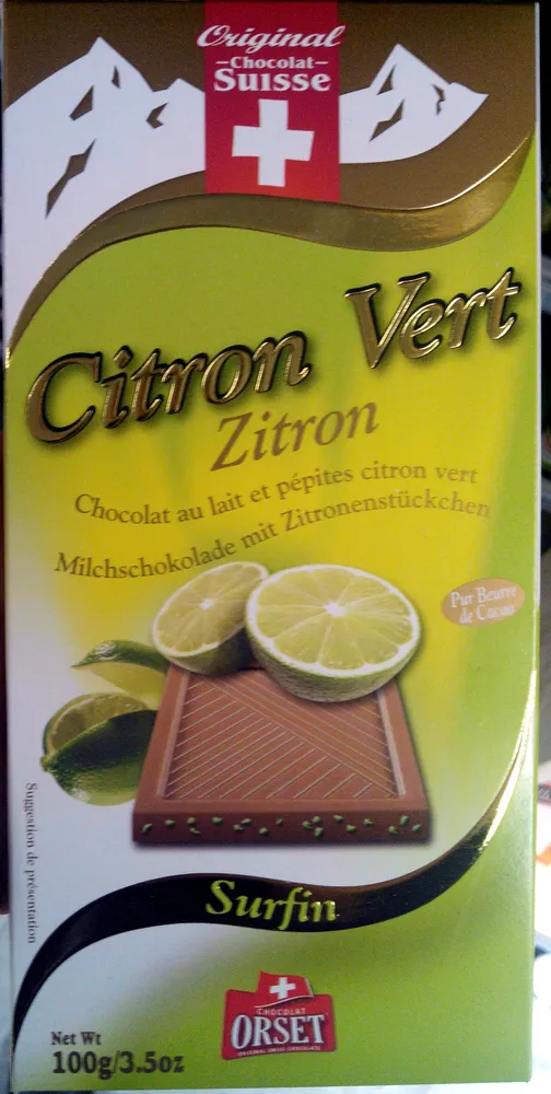 Chocolat au lait et pépites citron vert
