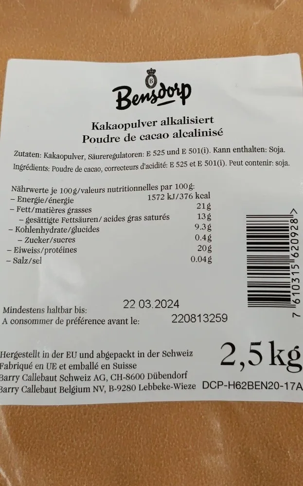 Poudre de cacao alcalinisé