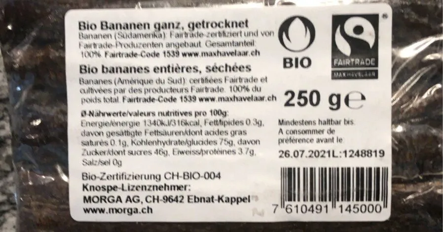Bio Bananen ganz getrocknet