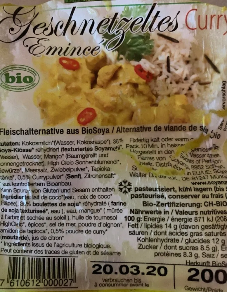 Emincé de soja au curry bio